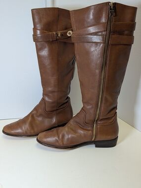 Coach Brown Leather Over-the-Knee Riding Boots with Side Zip